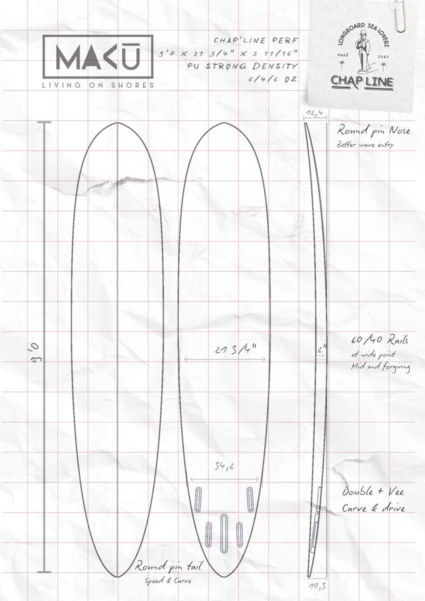 MAKU Surf Longboard 9'0" Chap’line Performance